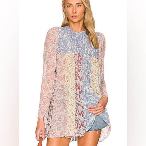 Free People Tops - Free People Merrie Mix Print Tunic Long Sleeve Top Size Small